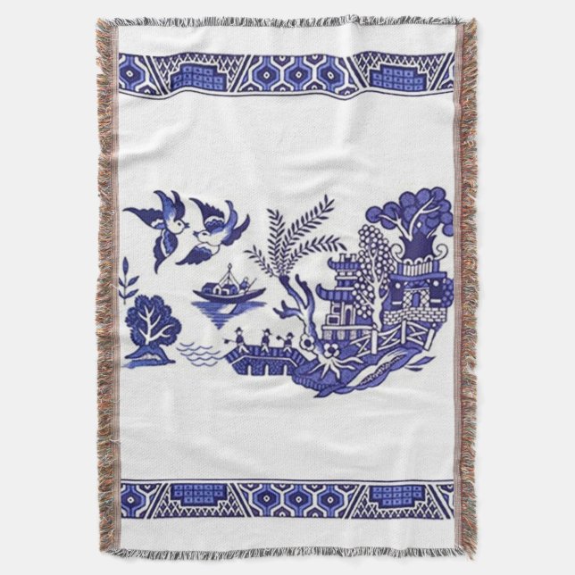 Cobertor Design azul clássico do salgueiro (Frente Vertical)