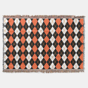Cobertor Design de Diamante de Argyle Branco-Preto-Laranja