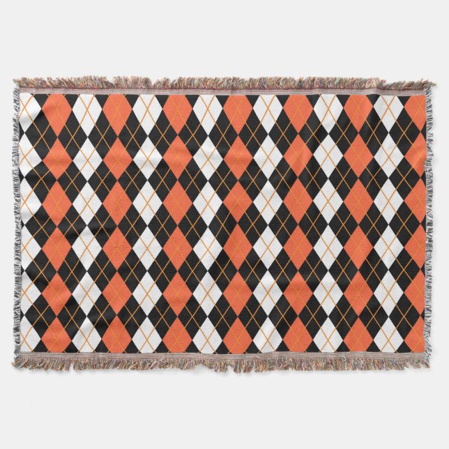 Cobertor Design de Diamante de Argyle Branco-Preto-Laranja (Frente)
