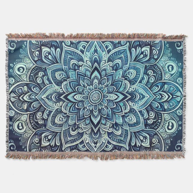 Cobertor Design de Mandala Gradiente Azul (Frente)