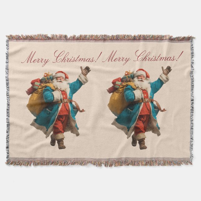 Cobertor Design de Natal Personalizado com Papai Noel Vinta (Frente)