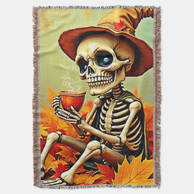 Cobertor Design de Quebra de Café do Skeleton de outono ass (Frente Vertical)