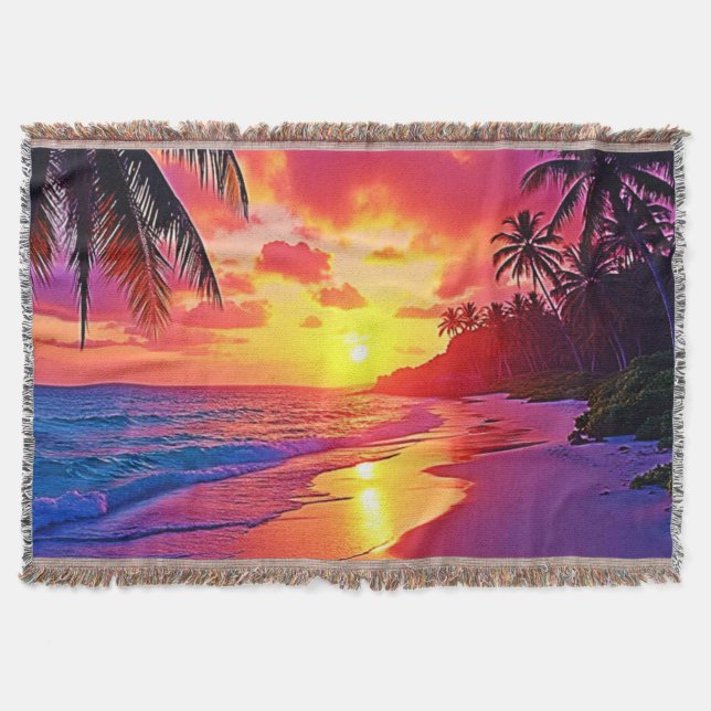 Cobertor Design de Sonho de Praia Sunset Vibrante (Frente)