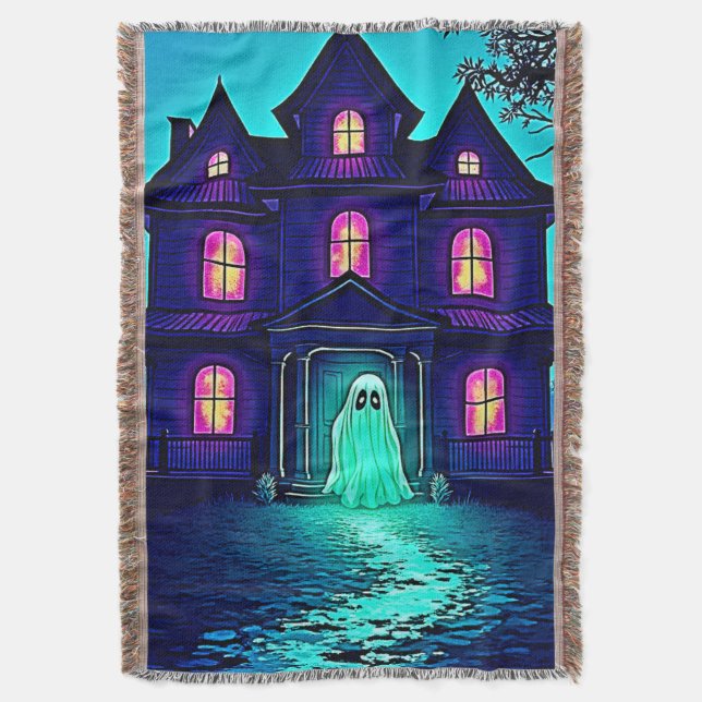 Cobertor Design do Halloween Ghost House (Frente Vertical)