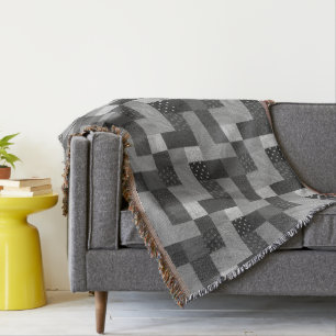 Cobertor design do tecido dos retalhos do vintage preto e