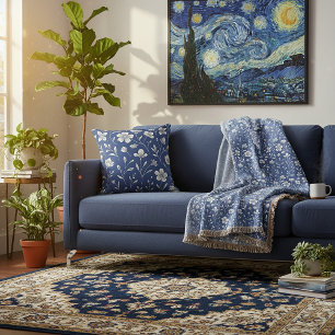 Cobertor - Design Floral Azul e Branco