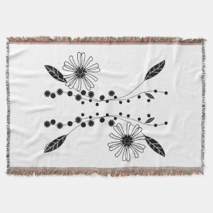 Cobertor Design Floral Branco e Preto