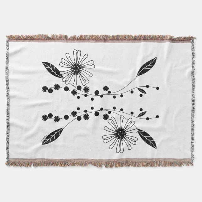 Cobertor Design Floral Branco e Preto (Frente)