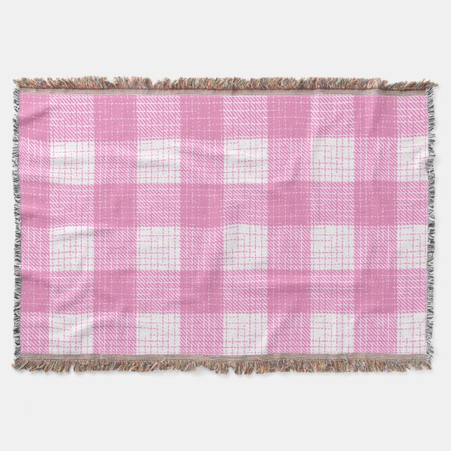 Cobertor Design Xadrez Quadriculado Ousado Rosa e Branco (Frente)