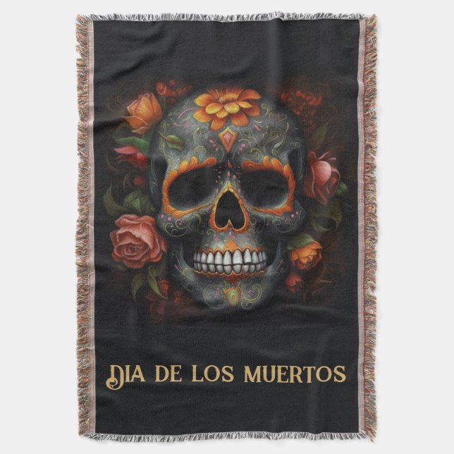 Cobertor Dia de los Muertos pintou crânio personalizável (Frente Vertical)