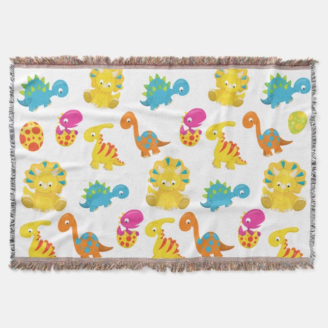 Cobertor Dinossauros Bons, Padrão De Dinossauros, Dino Bebê (Frente)