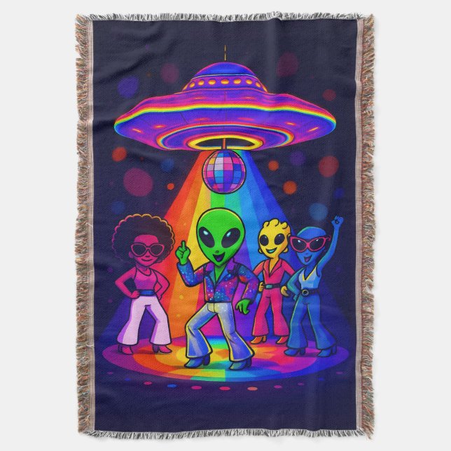 Cobertor Discoteca Alienígena UFO com Aliens Dançando Disco (Frente Vertical)