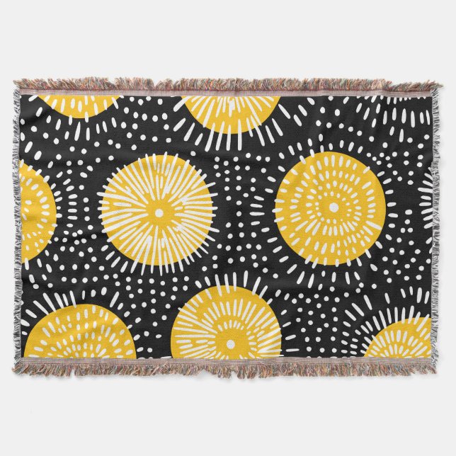 Cobertor Doodle explosão preto amarelo e branco (Frente)