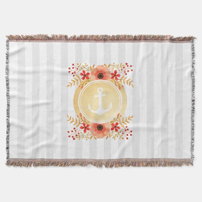 Cobertor Dourada Ângulo Náutico Floral de Cor Fluvial (Frente)