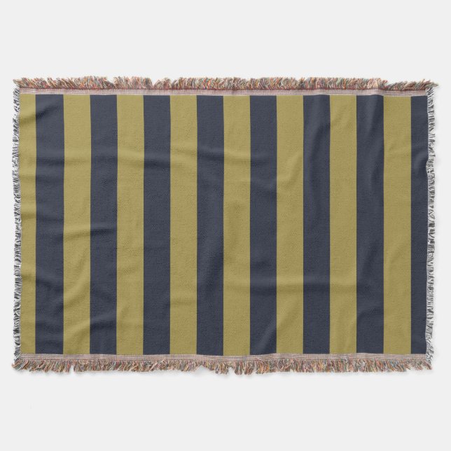 Cobertor Dourado Elegante e Marinho - faixas verticais azui (Frente)