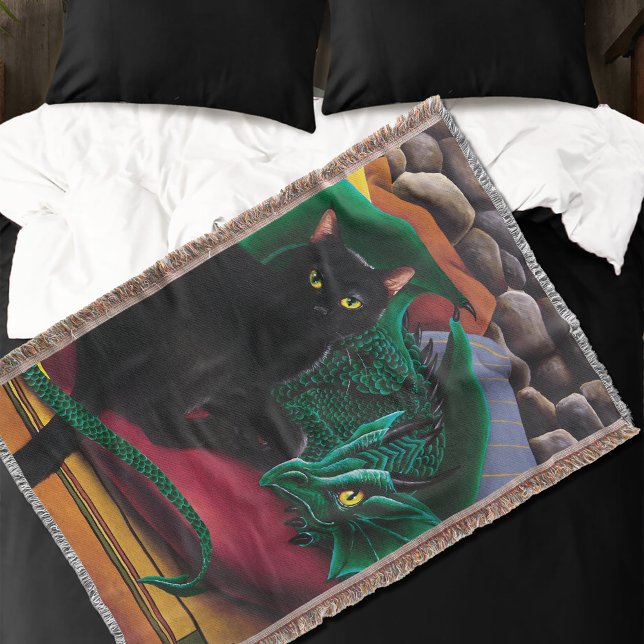 Cobertor Dragão Verde Gato Negro (Criador carregado)