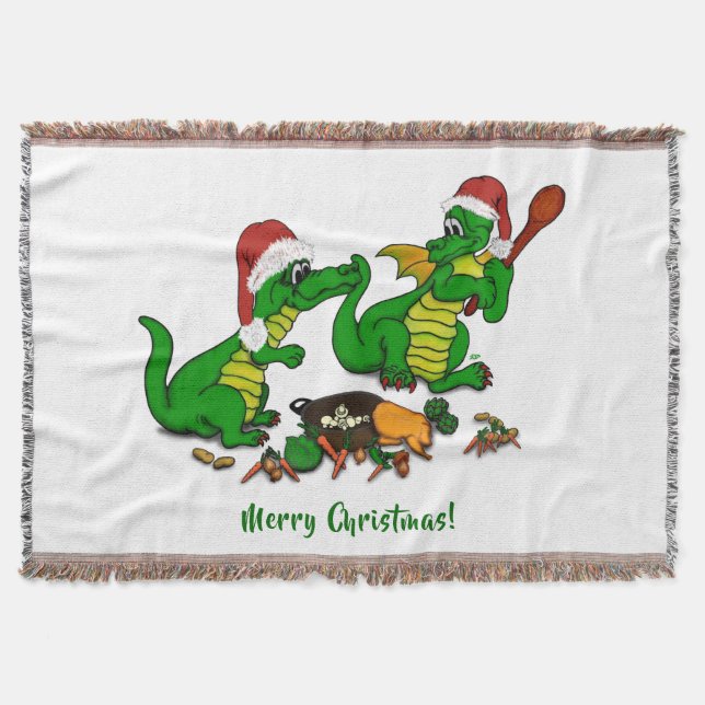 Cobertor Dragões - Feliz Natal! - hoje eu vou cozinhar (Frente)