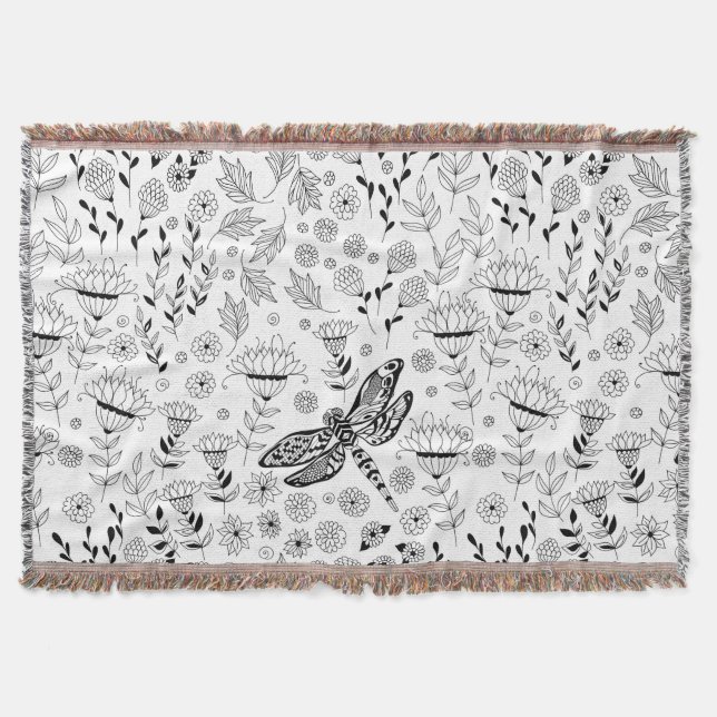 Cobertor Dragonfly e flores (Frente)