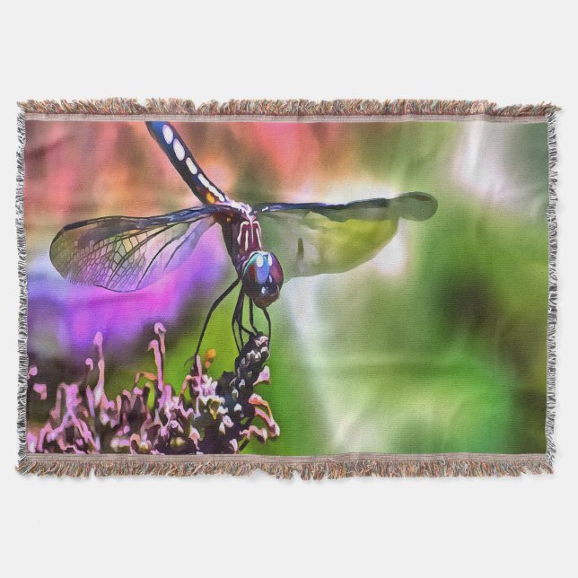 Cobertor Dragonfly em pintura realística verde e azul (Frente)