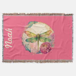 Cobertor Dragonfly Floral Elegante com Nome Personalizado