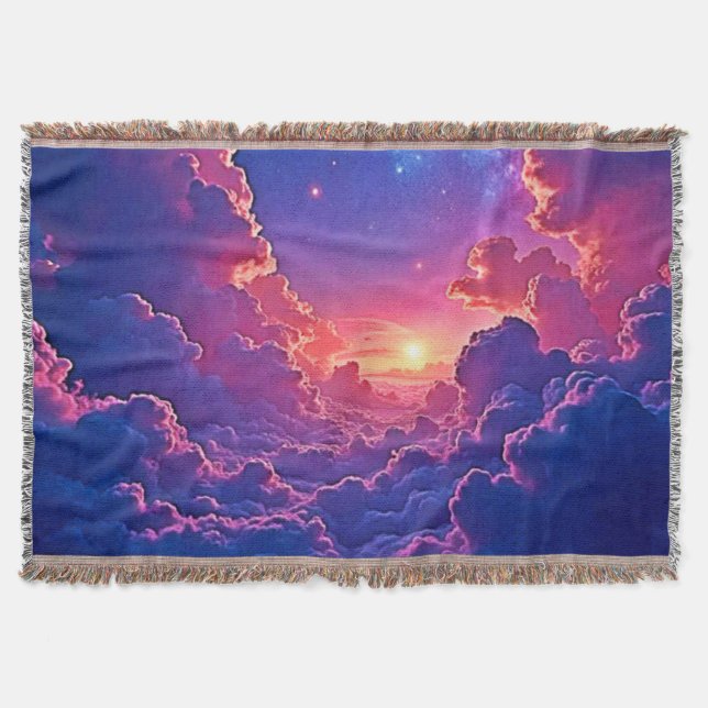 Cobertor Dreamy Clouds: Celestial Sunset Magic Art (Frente)