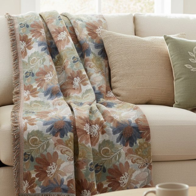 Cobertor Earthy Botanical Meadow Mindfulness (Floral throw blanket)
