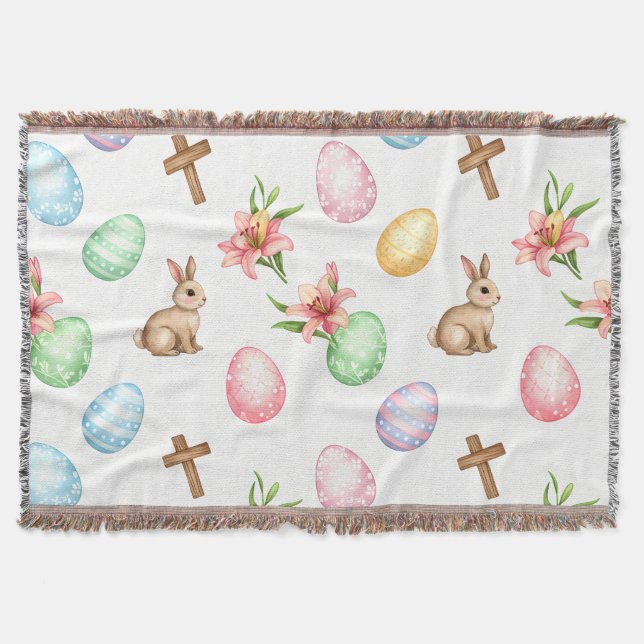 Cobertor Easter Grace – Seamless Pastel Bunny & Cross Patte (Frente)