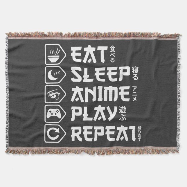 Cobertor Eat Sleep Anime Play Repeat Otaku Anime Lifestyle (Frente)