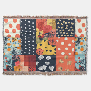 Cobertor Eclético Floral Patchwork Azul Coral Cottage
