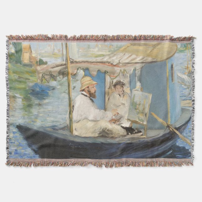 Cobertor Edouard Manet - Pintura Monet no Barco Estúdio (Frente)