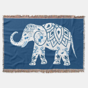 Cobertor Elefante Azul com Padrão Ornamentado