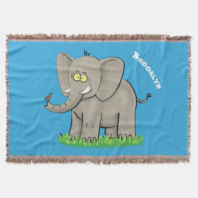 Cobertor Elefante engraçado e bonito com desenho animado de (Frente)