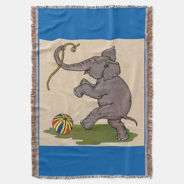 Cobertor elefante feliz brincando com corda e bola (Frente Vertical)