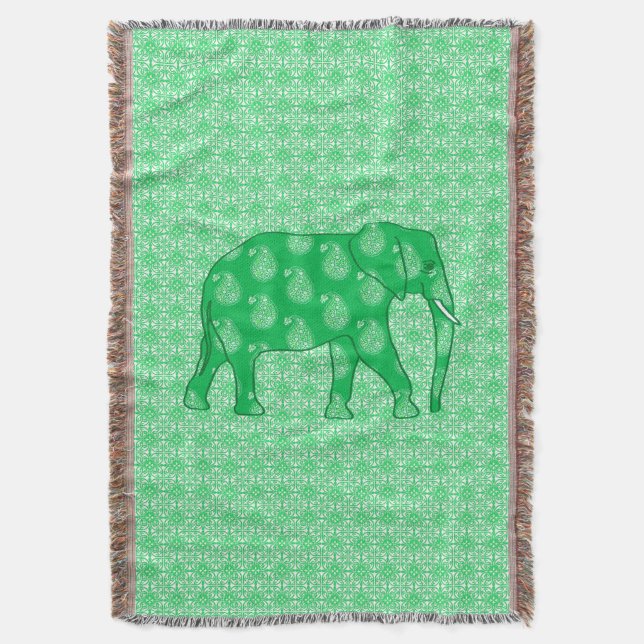 Cobertor Elefante Paisley - verde-jade e branco (Frente Vertical)