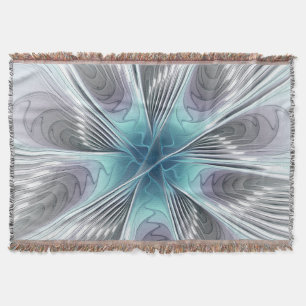 Cobertor Elegance Modern Blue Cinza White Fractal Art Flowe