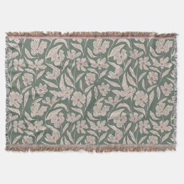 Cobertor Elegant Floral Boho Pink & Dark Green Botanical