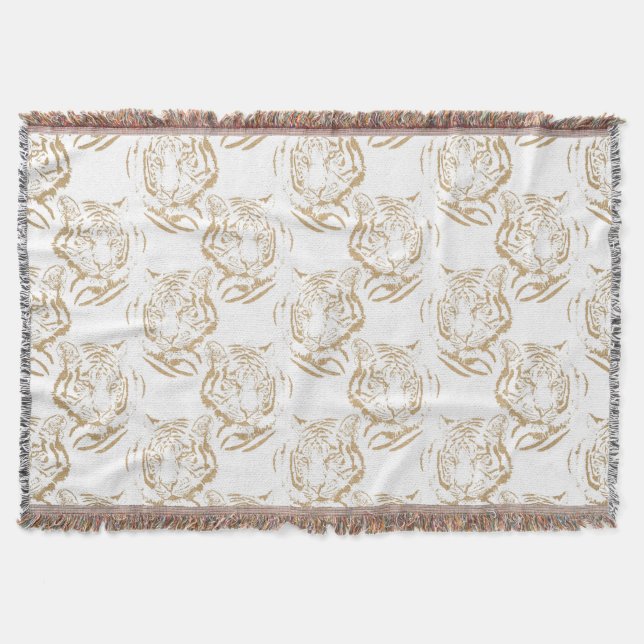 Cobertor Elegant Gold Glitter Tiger Print White Design (Frente)