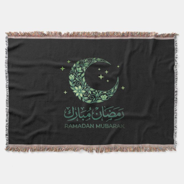 Cobertor Elegant Green Floral Crescent Ramadan Mubarak Arab (Frente)