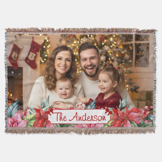 Cobertor Elegant Poinsettia Floral Border Custom Photos (Frente)