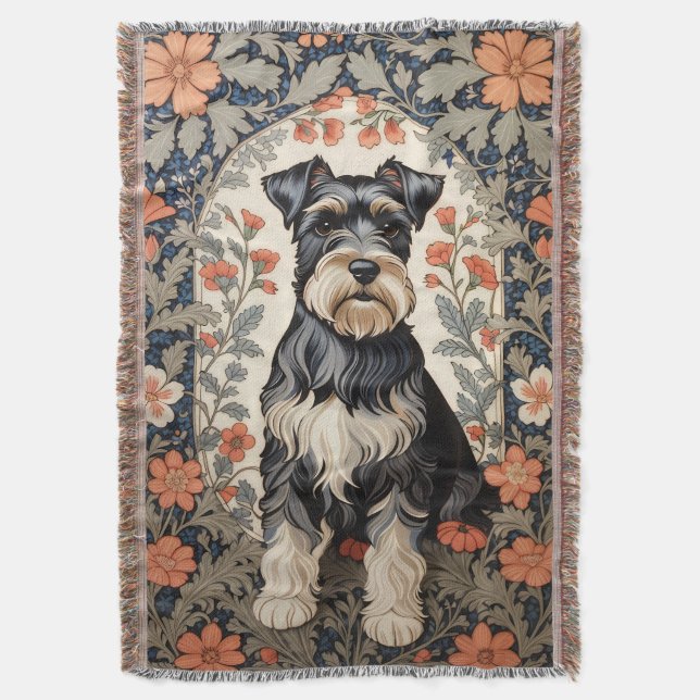Cobertor Elegant Schnauzer William Morris Inspired Floral (Frente Vertical)