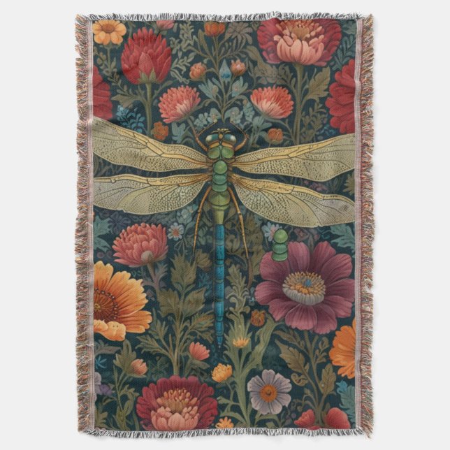 Cobertor Elegante arte nova floral de Outono Libélula (Frente Vertical)