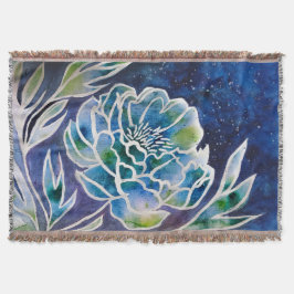 Cobertor Elegante Azul Dahlia Marinho Teal Floral Watercolo