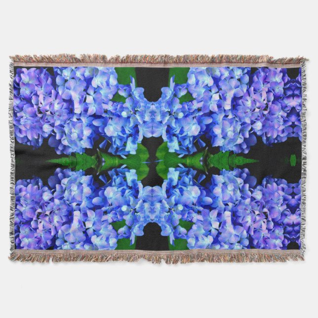 Cobertor Elegante azul-púrpura magenta hidrangea floral (Frente)