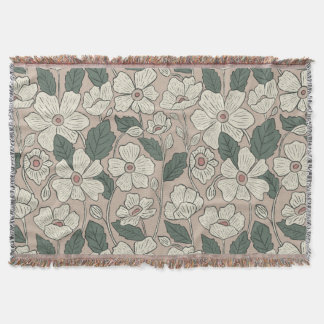 Cobertor Elegante Bege Creme e Verde Ilustrado Floral