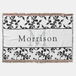 Cobertor Elegante Cor damasco de francês preto e branco