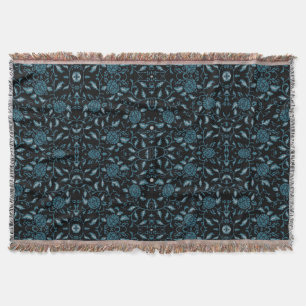 Cobertor Elegante Damasco Floral Preto e Azul
