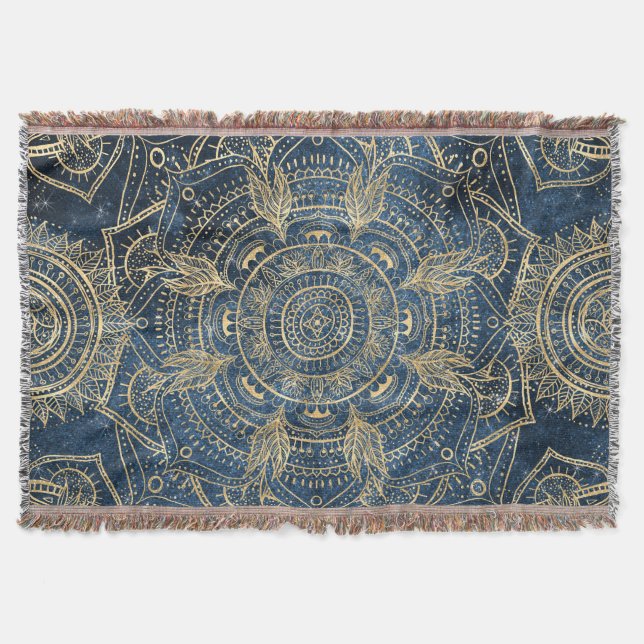 Cobertor Elegante Dourado Mandala Blue Whimsy Design (Frente)