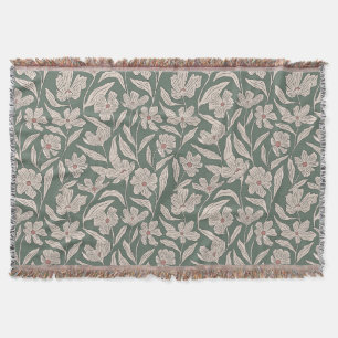 Cobertor Elegante Floral Boho Rosa & Verde Escuro Botânico