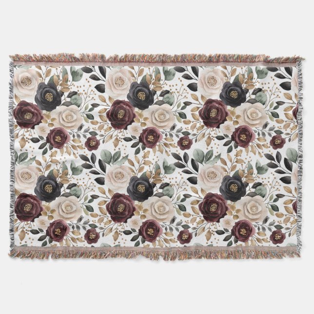 Cobertor Elegante Floral Creme Burgundy   (Frente)