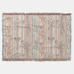 Cobertor Elegante Floral de Ave com Listras de Pêssego (2)